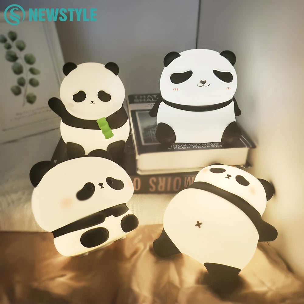 Panda Night Light Dimmable Nursery Squishy Silicone Sleeping Light USB Rechargeable Bedside Touch Lamp for Room Decor