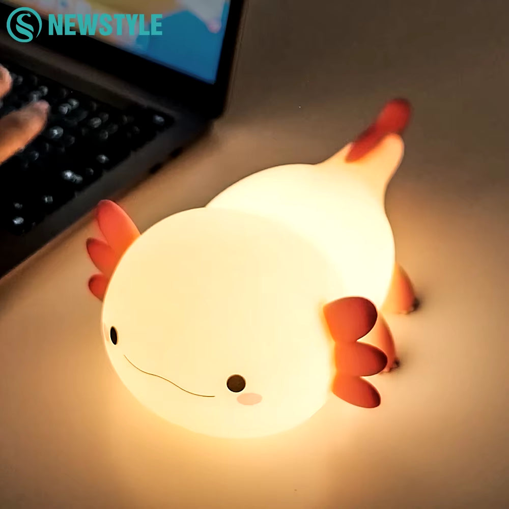 Axolotl Night Light for Kids 2 Brightness Silicone Nursery Sleeping Light Portable USB Rechargeable Bedside Lamp for Baby'S Room