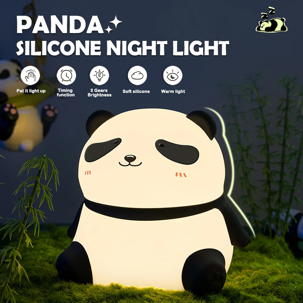 Panda Night Light Dimmable Nursery Squishy Silicone Sleeping Light USB Rechargeable Bedside Touch Lamp for Room Decor