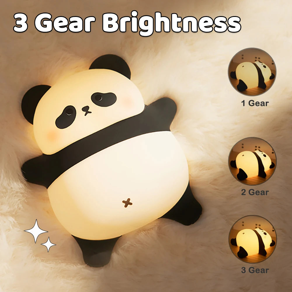 Panda Night Light Dimmable Nursery Squishy Silicone Sleeping Light USB Rechargeable Bedside Touch Lamp for Room Decor