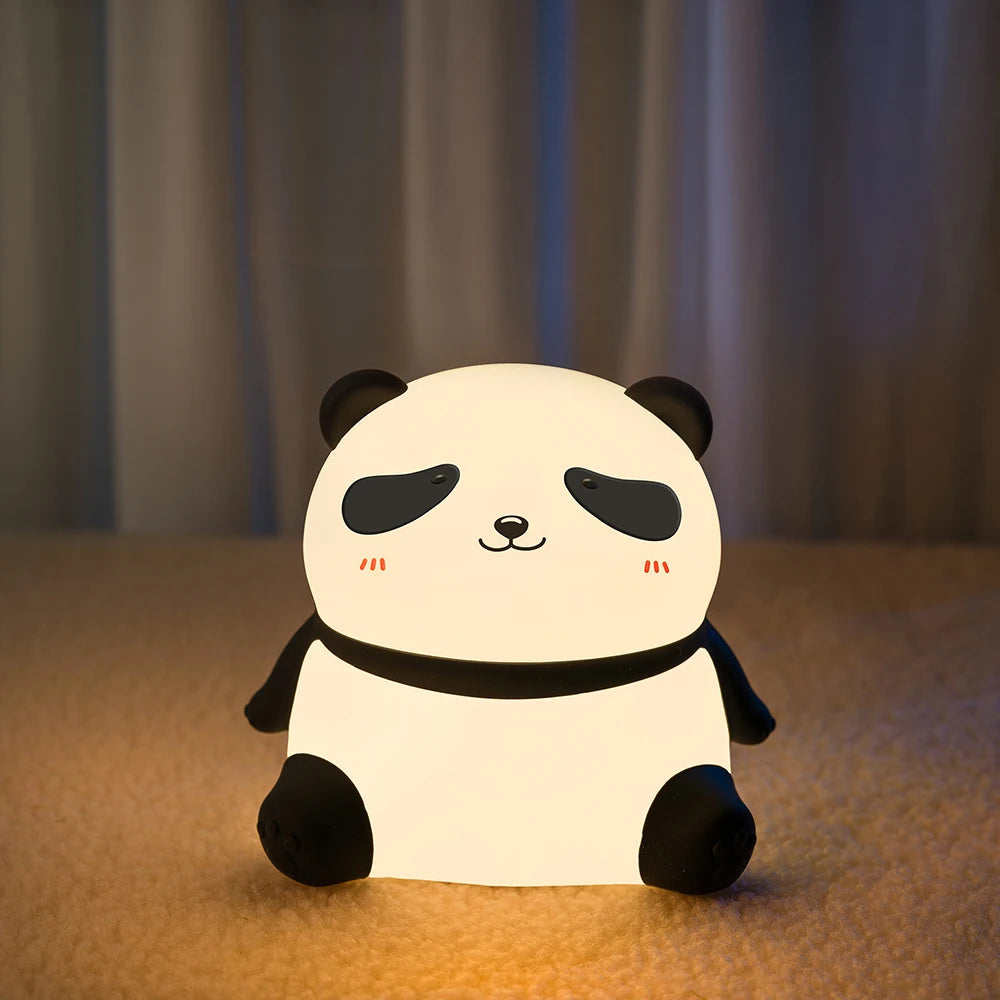 Panda Night Light Dimmable Nursery Squishy Silicone Sleeping Light USB Rechargeable Bedside Touch Lamp for Room Decor