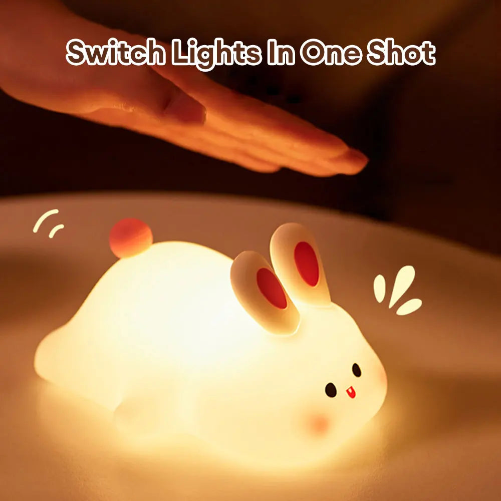 Cute Rabbit Silicone Night Lamp Touch Sensor Big Face Rabbit Pat Night Light Timing USB Rechargeable Light for Kids Gift