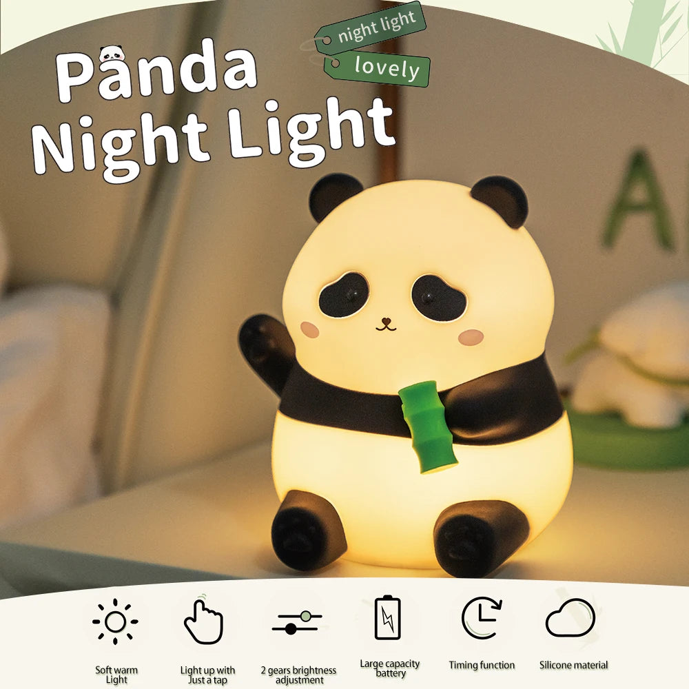 Panda Night Light Dimmable Nursery Squishy Silicone Sleeping Light USB Rechargeable Bedside Touch Lamp for Room Decor